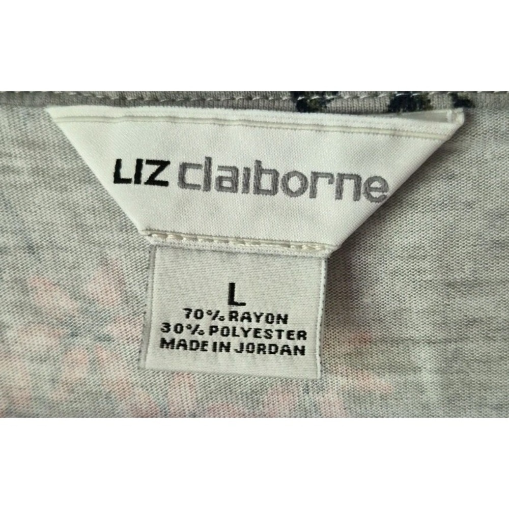 Liz Claiborne Women's Floral Henley Tank Gray Pocket Button Placket Size L - Picture 3 of 4